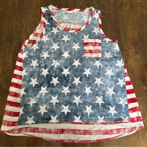 Patriotic Flag Tank Top Womens Large Oversized Tee USA Patriot America 🇺🇸